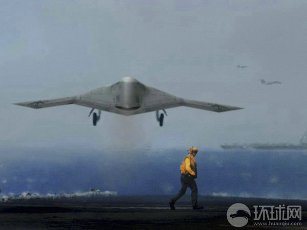 資料圖：X-47B無(wú)人機(jī)在航母上起降想象圖。