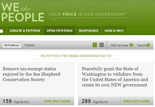 “WethePeople”網(wǎng)站上的請(qǐng)?jiān)笗?shū)截圖